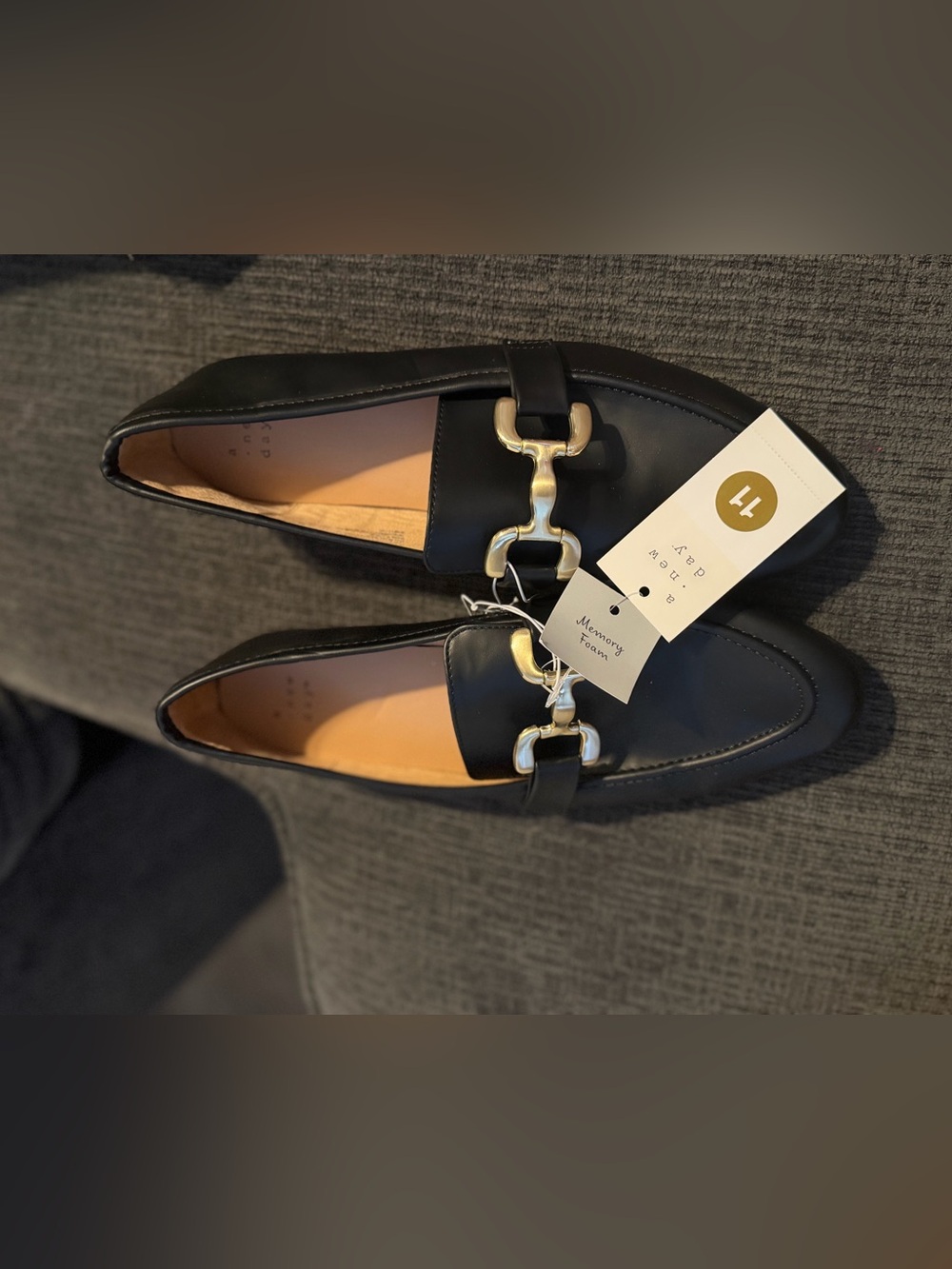 a new day Black Slip-On Loafers with Gold Tone Bit